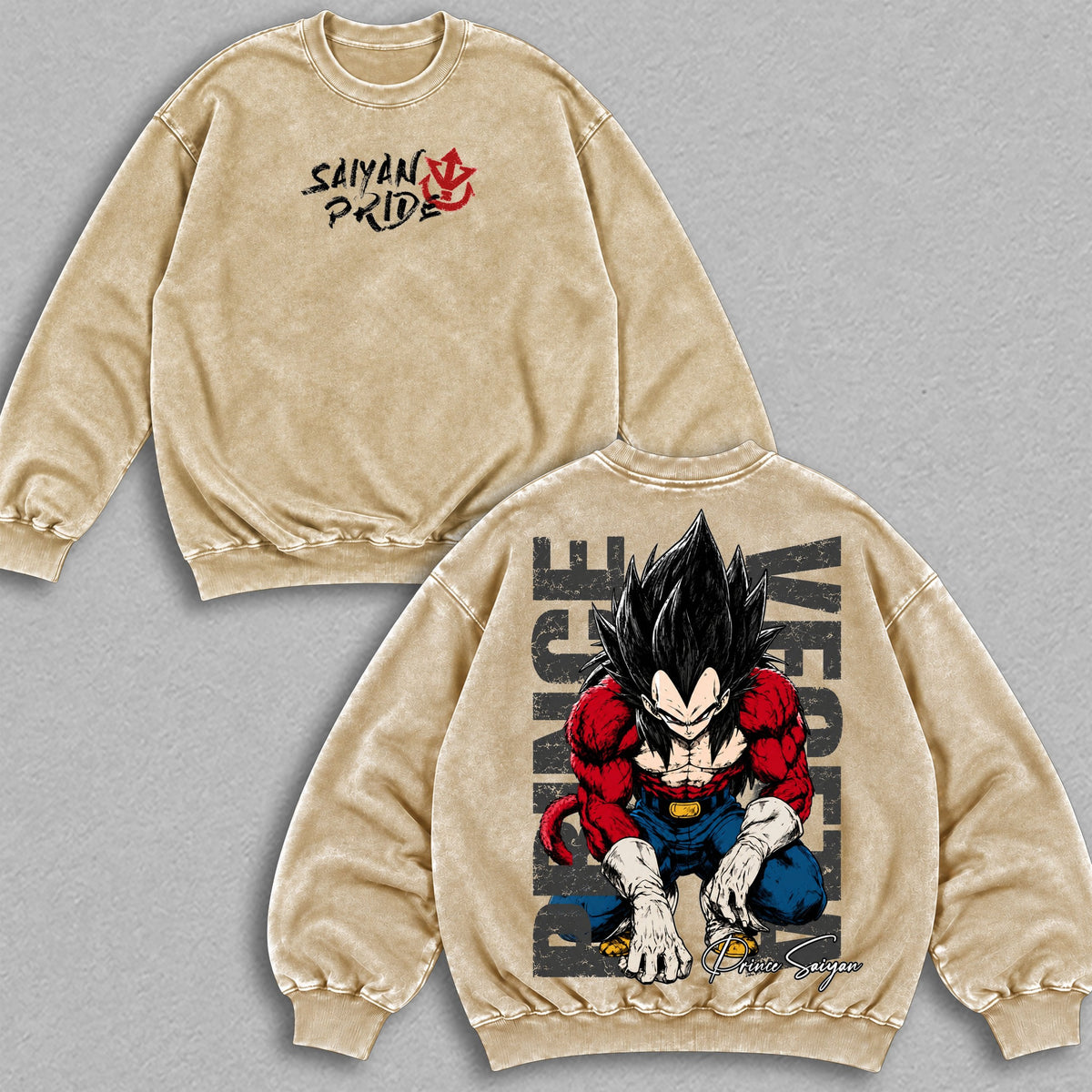 SSJ4 Vegeta Saiyan Pride Dragon Ball vintage washed sweatshirt - Apricot