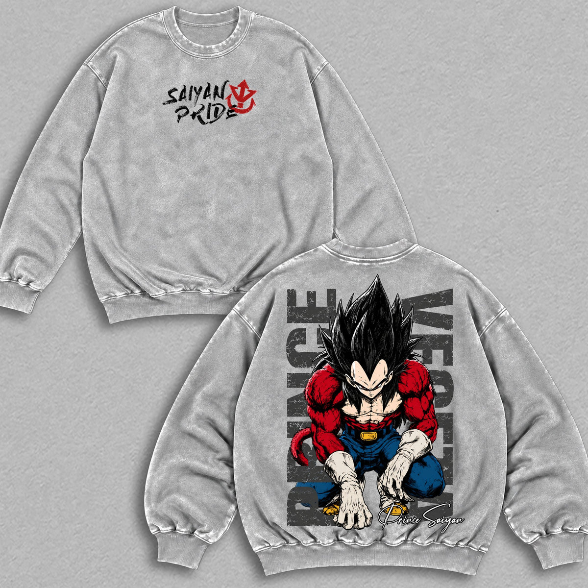 SSJ4 Vegeta Saiyan Pride Dragon Ball vintage washed sweatshirt - Gray