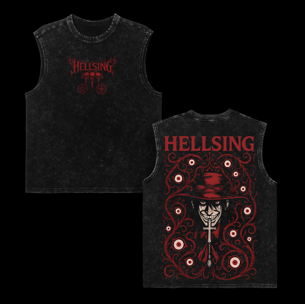 Alucard Hellsing T-Shirt And Hoodie – Vampire King Vintage Washed Oversized Anime Graphic Tee