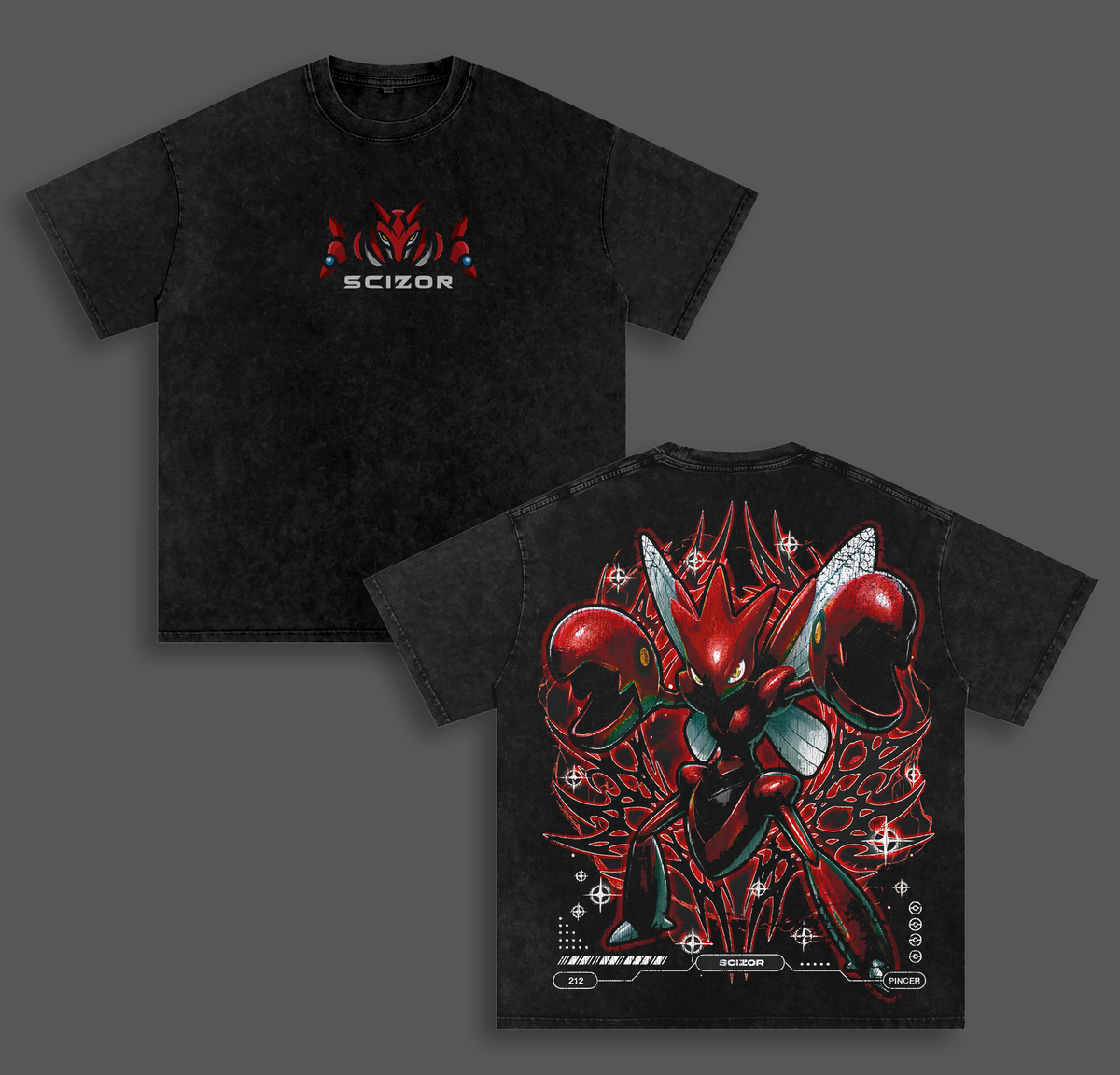 Scizor Pokemon Vintage Unisex Oversize Anime Manga Acid Washed Heavyweight Cotton T-shirt