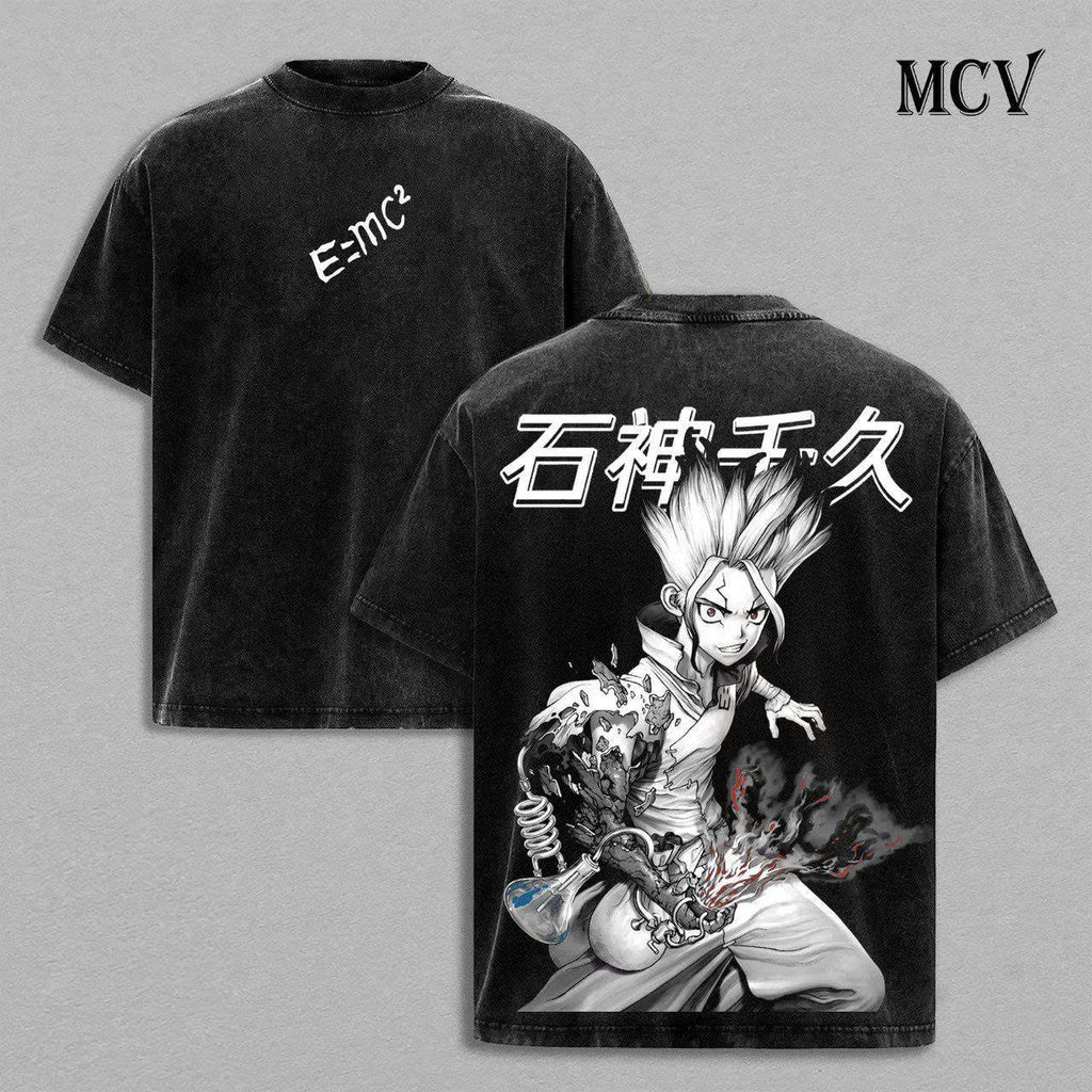Dr Stone Anime T-Shirt, Senku Science Kingdom Graphic Tee, Stone World Washed Shirt