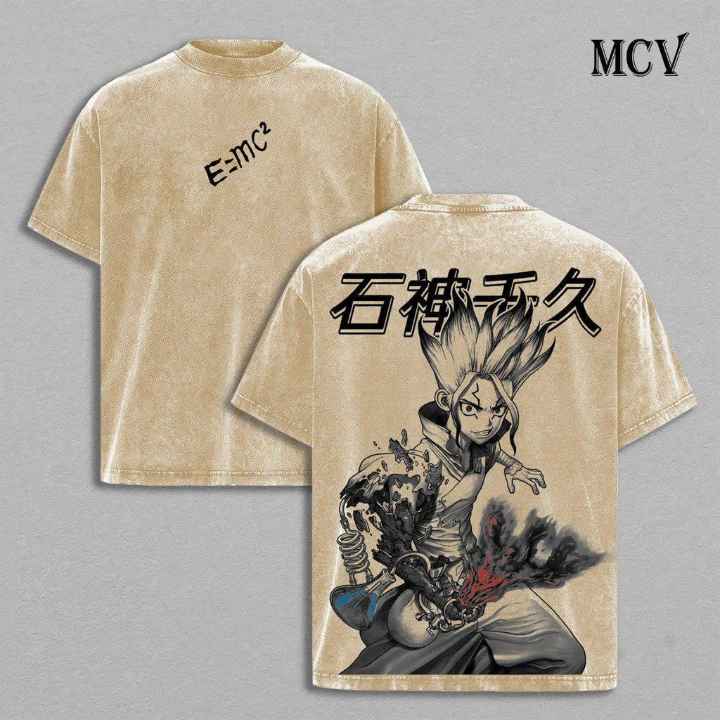 Dr Stone Anime T-Shirt, Senku Science Kingdom Graphic Tee, Stone World Washed Shirt