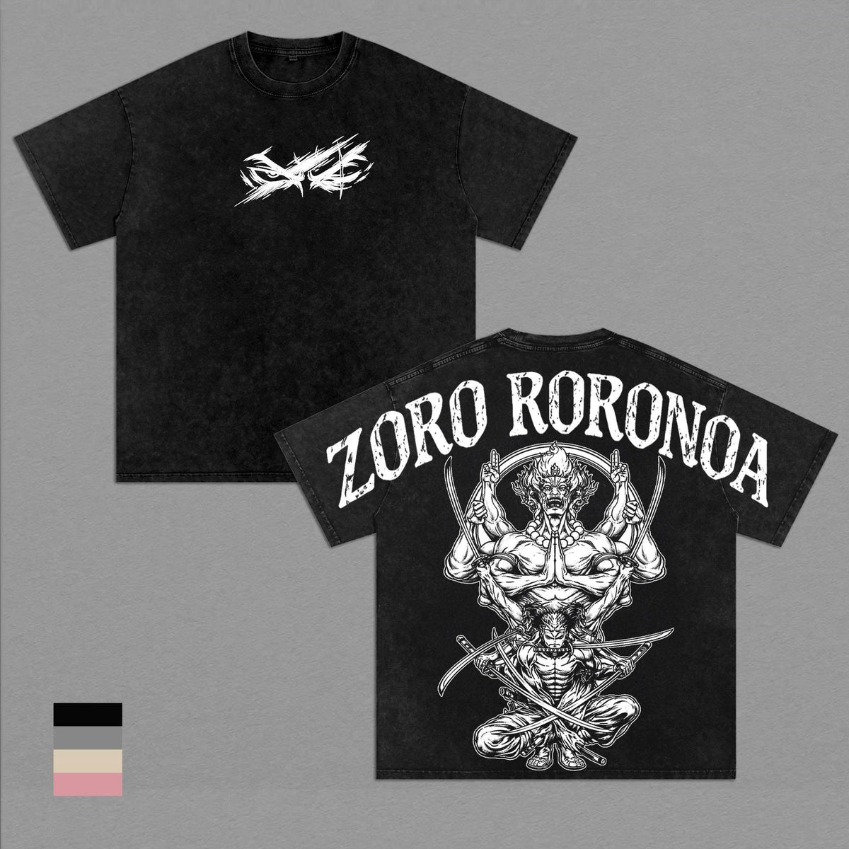 Roronoa Zoro Three Sword Style Anime T-Shirt, Oversized Washed Cotton Tee