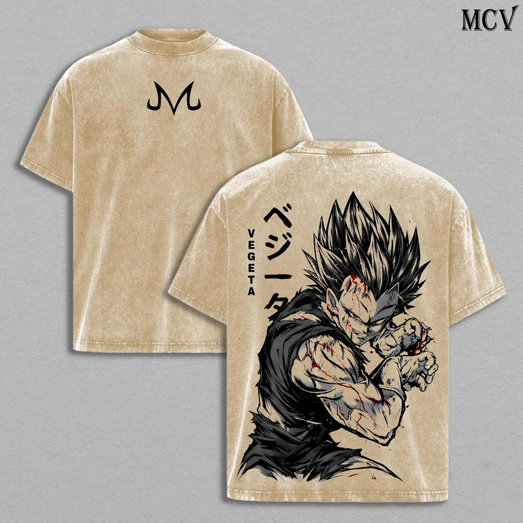 Vegeta Shirt Dragon Ball Anime Tee, Saiyan Prince Super Saiyan Graphic Vintage Washed T-Shirt
