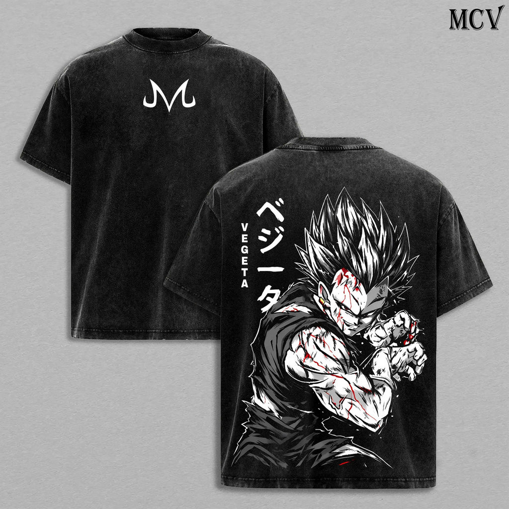 Vegeta Shirt Dragon Ball Anime Tee, Saiyan Prince Super Saiyan Graphic Vintage Washed T-Shirt