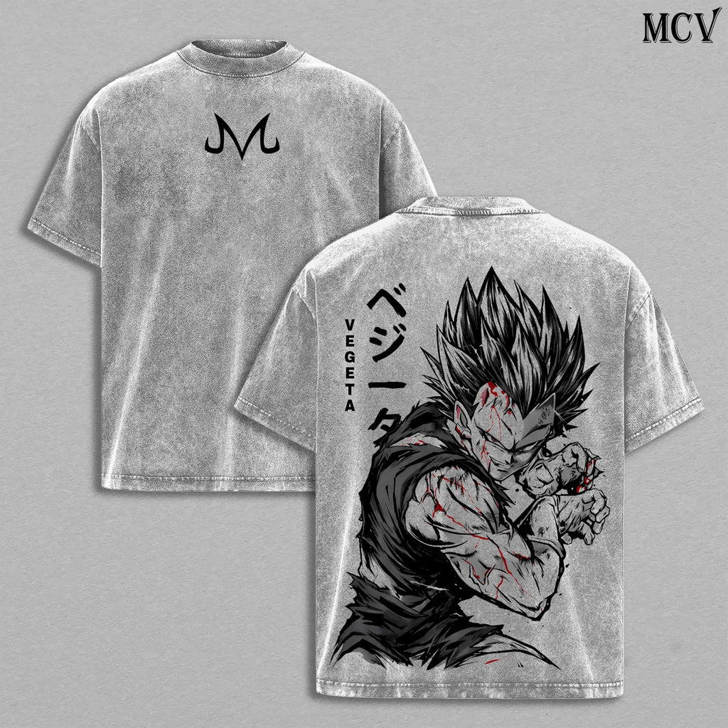 Vegeta Shirt Dragon Ball Anime Tee, Saiyan Prince Super Saiyan Graphic Vintage Washed T-Shirt