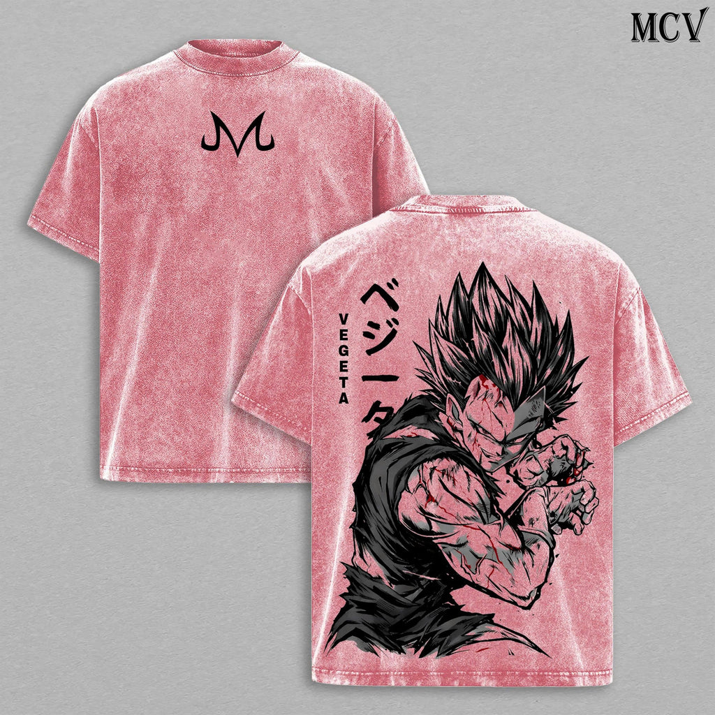 Vegeta Shirt Dragon Ball Anime Tee, Saiyan Prince Super Saiyan Graphic Vintage Washed T-Shirt