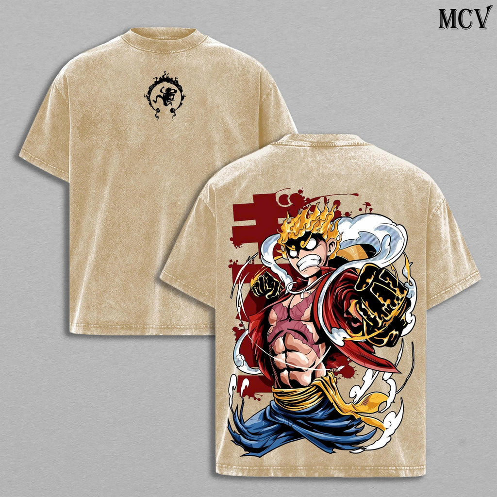 Monkey D Luffy Shirt, One Piece Anime Vintage Washed Pirate King Graphic Tee