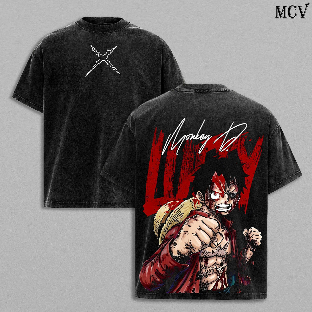 Luffy One Piece T-Shirt, Pirate King Anime Tee, Straw Hat Graphic Vintage Washed Tee