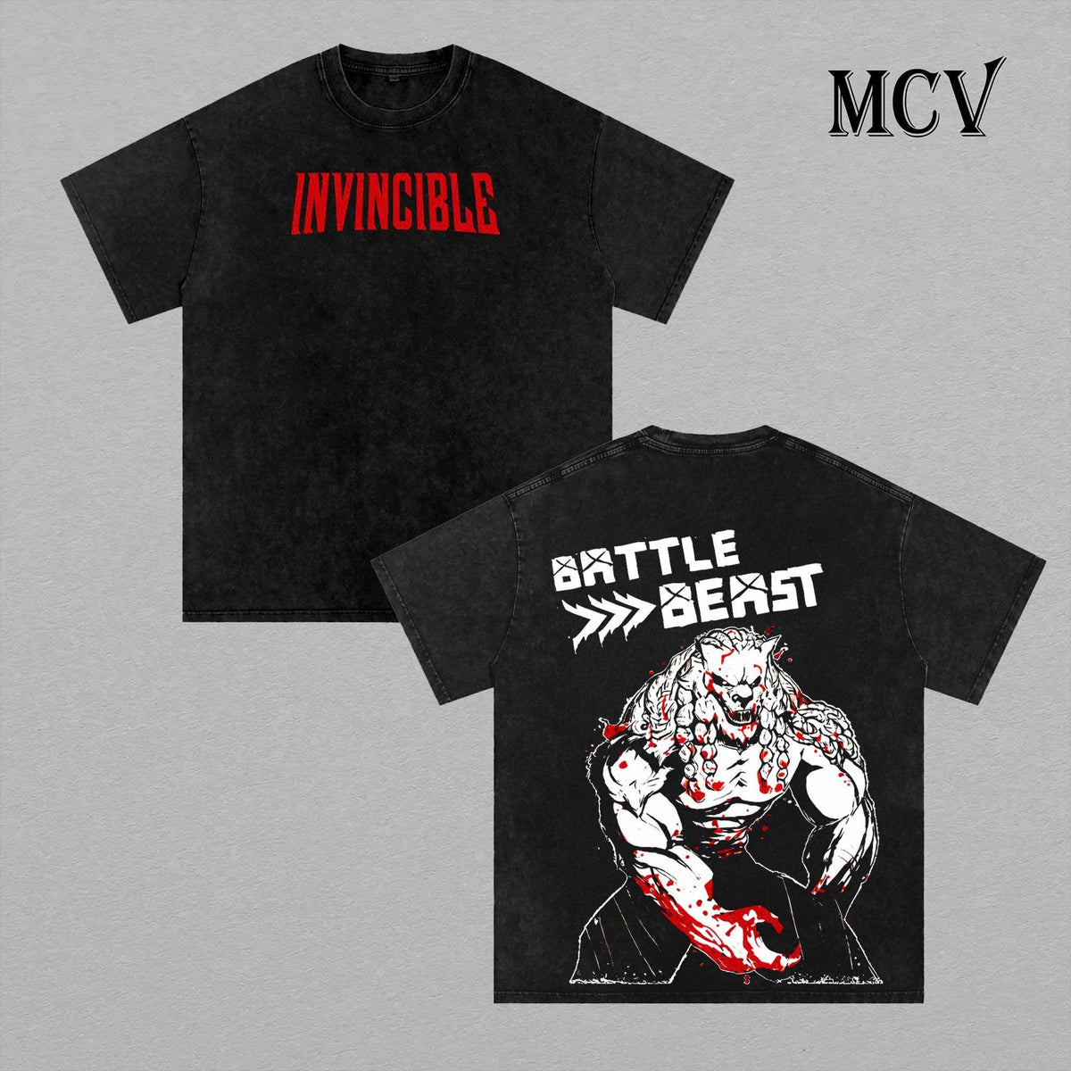 Battle Beast Shirt Invincible Tee, Brutal Warrior Gladiator Graphic Vintage Washed T-Shirt