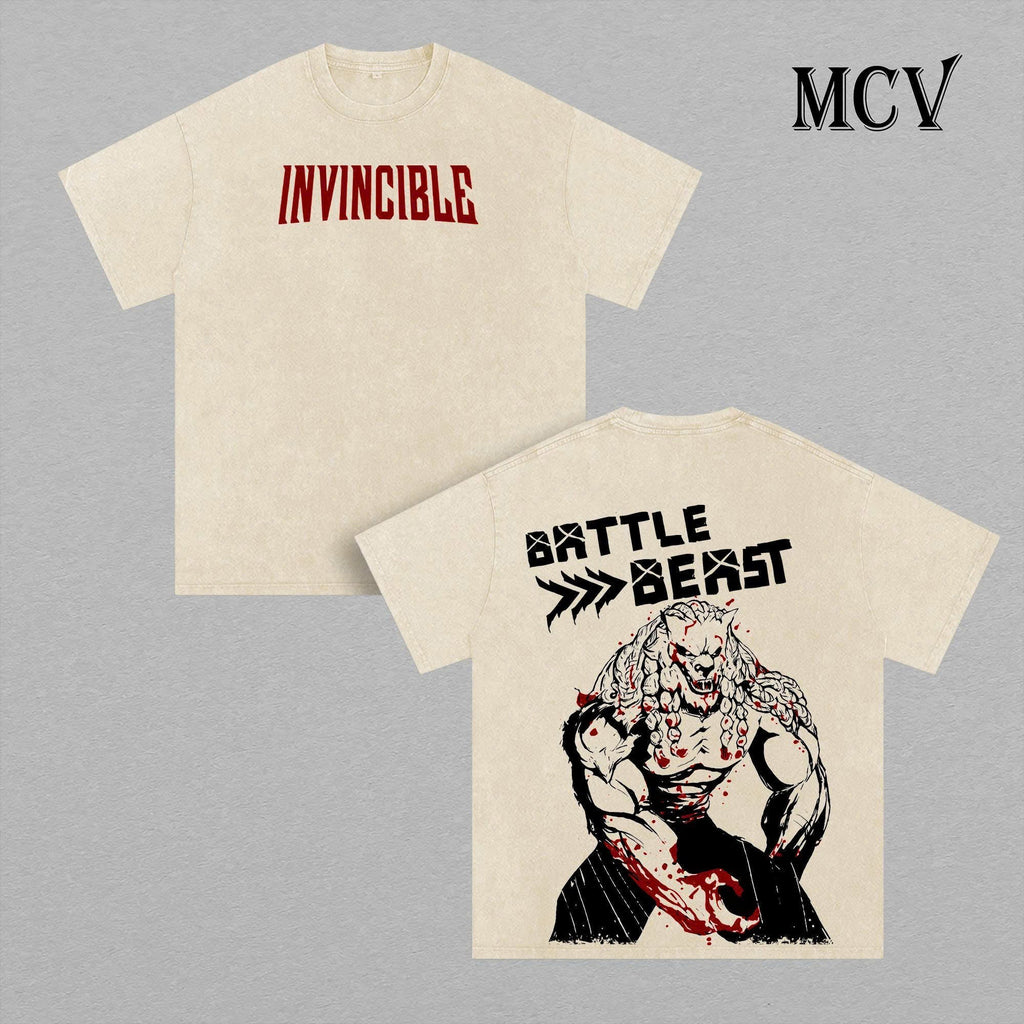 Battle Beast Shirt Invincible Tee, Brutal Warrior Gladiator Graphic Vintage Washed T-Shirt