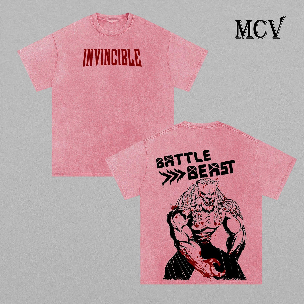 Battle Beast Shirt Invincible Tee, Brutal Warrior Gladiator Graphic Vintage Washed T-Shirt