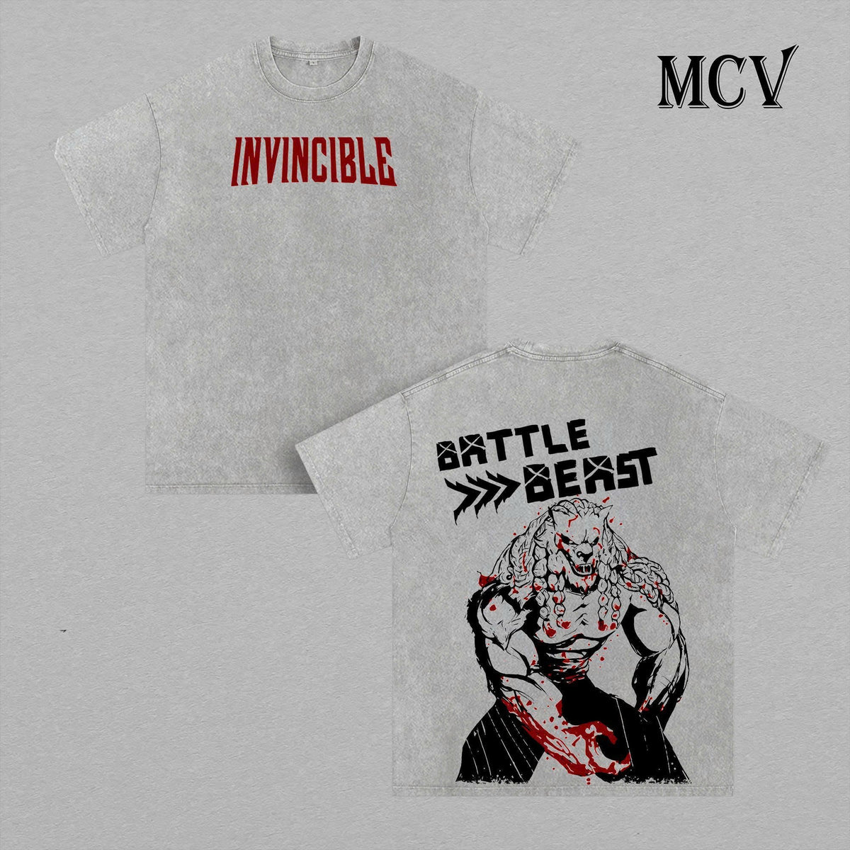 Battle Beast Shirt Invincible Tee, Brutal Warrior Gladiator Graphic Vintage Washed T-Shirt