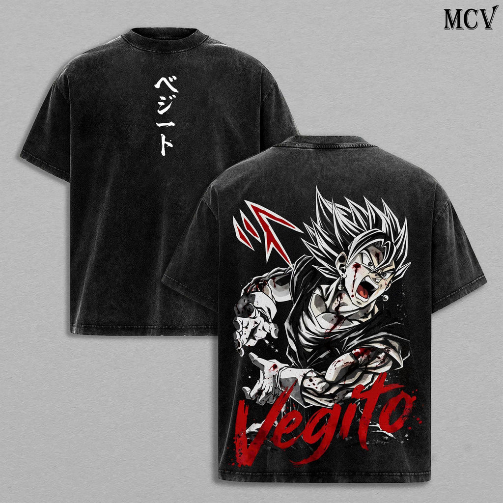 Vegito Dragon Ball Shirt, Super Saiyan Fusion Anime Tee, Potara Fusion Power Graphic Vintage Washed T-Shirt