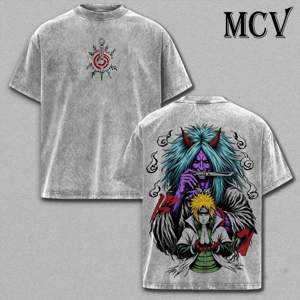 Minato Namikaze Naruto Shirt, Fourth Hokage Anime Tee, Reaper Death Seal Graphic T-Shirt Vintage Washed