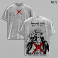 Luffy Vintage Washed T-Shirt, One Piece Pirate King Graphic Tee, Straw Hat Anime Streetwear Shirt
