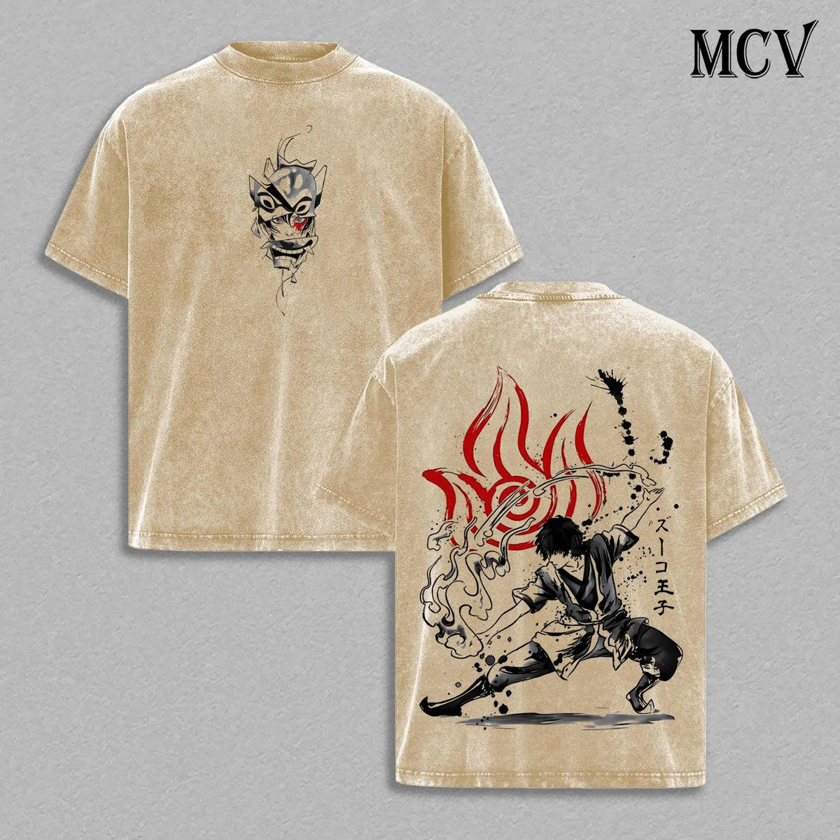 Zuko Fire Nation T-Shirt, Avatar Anime Prince Flame Bender Graphic Tee, Washed Cotton Streetwear