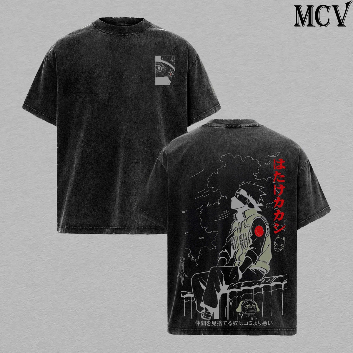 Kakashi Shirt Naruto Anime Tee, Copy Ninja Sharingan Lightning Graphic Vintage Washed T-Shirt