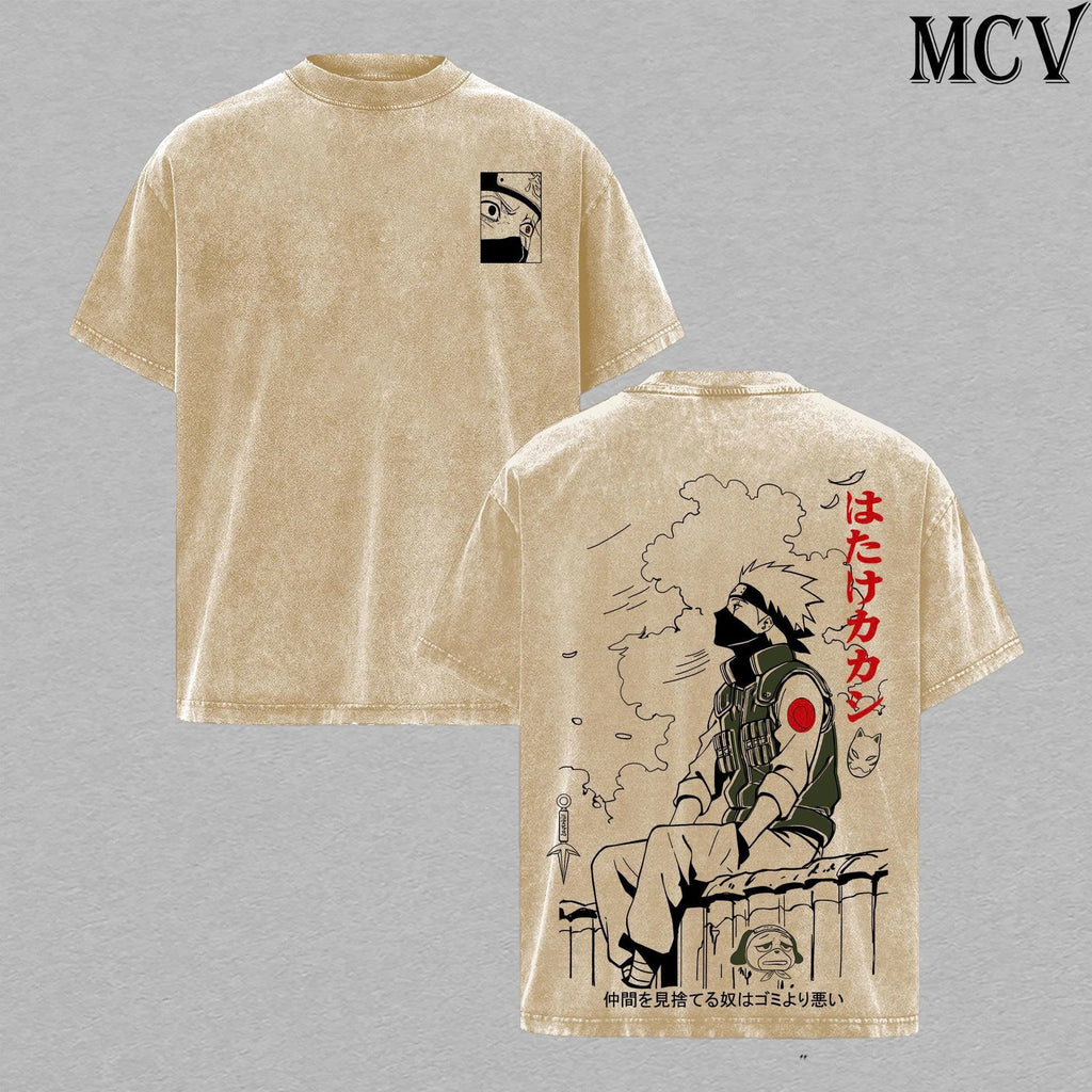 Kakashi Shirt Naruto Anime Tee, Copy Ninja Sharingan Lightning Graphic Vintage Washed T-Shirt