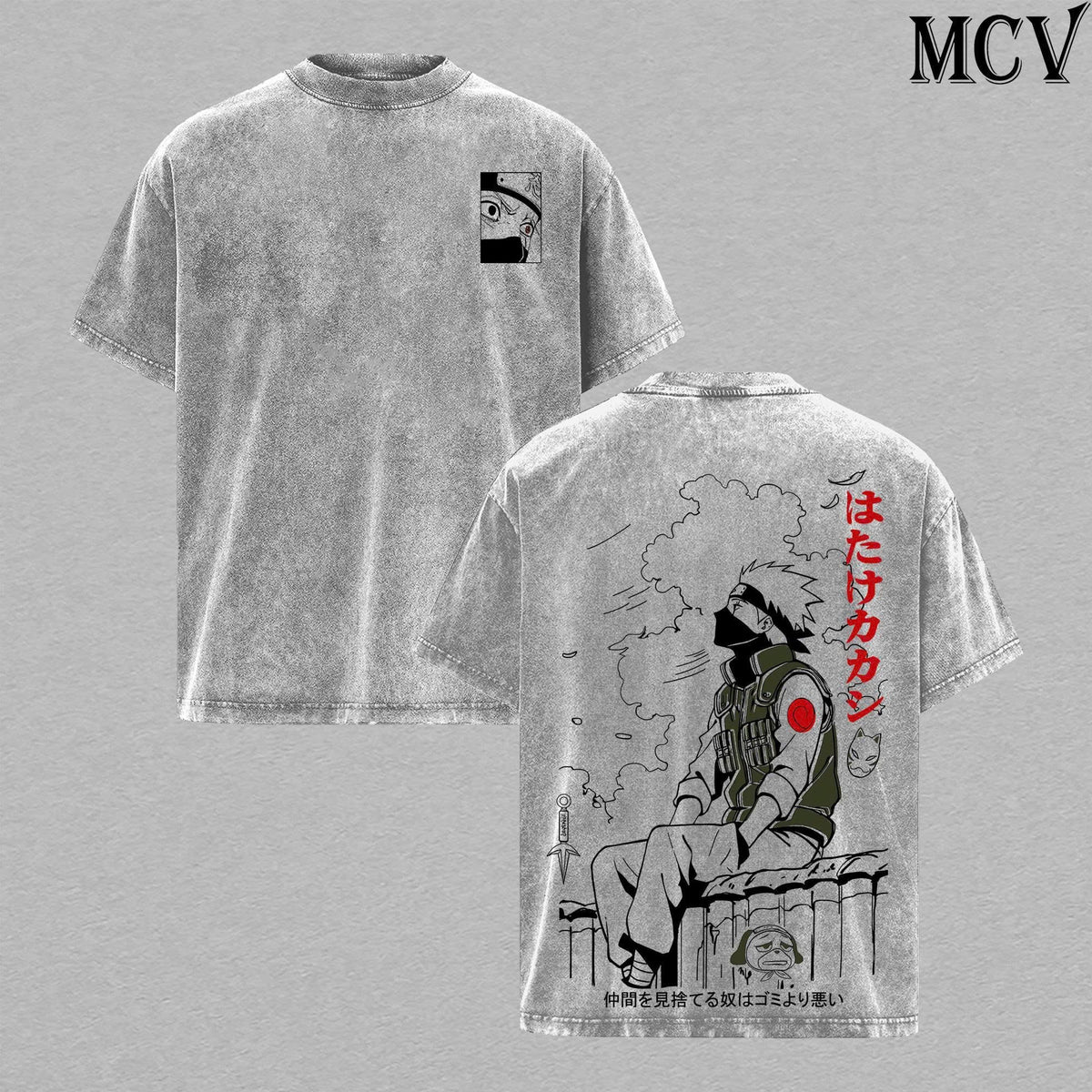 Kakashi Shirt Naruto Anime Tee, Copy Ninja Sharingan Lightning Graphic Vintage Washed T-Shirt