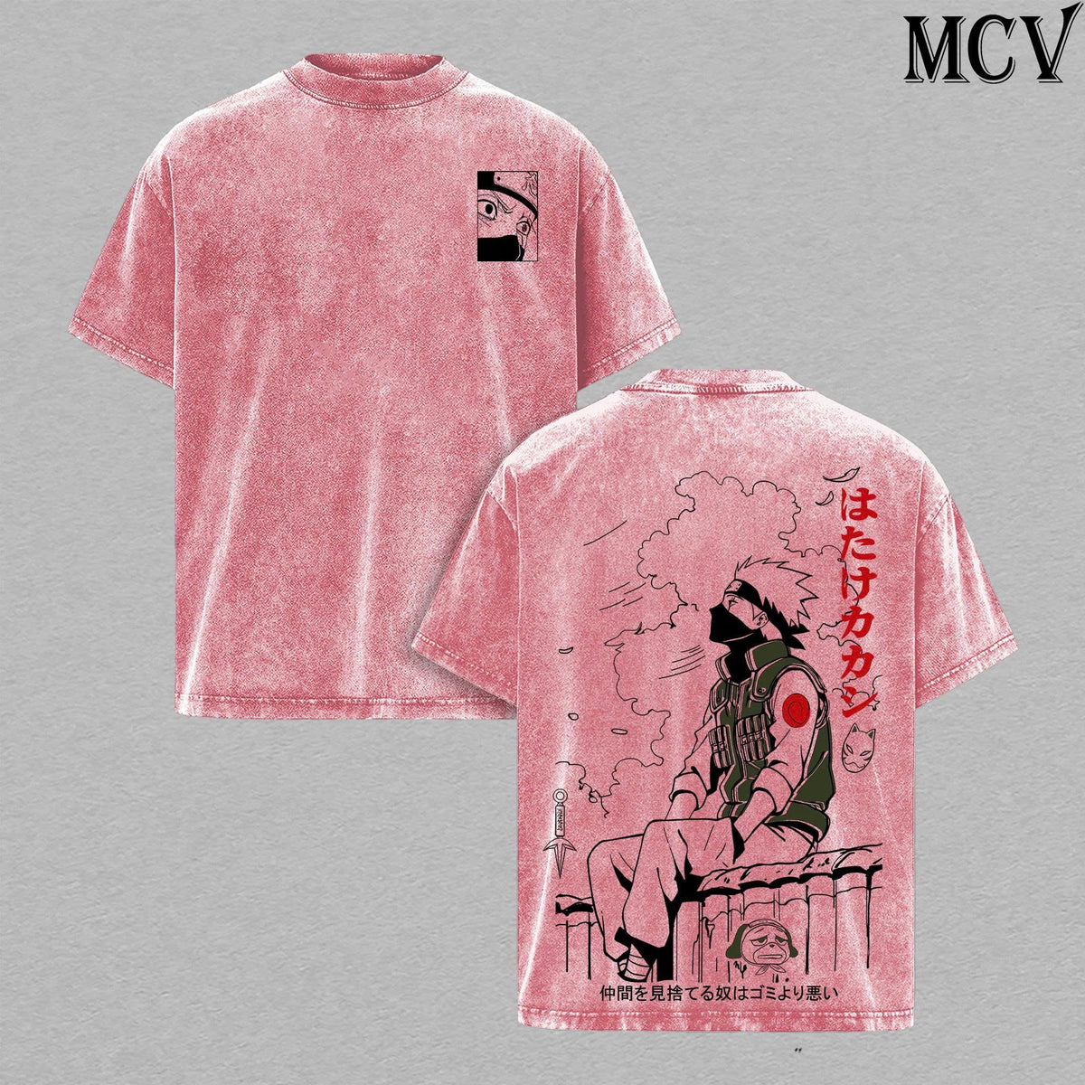 Kakashi Shirt Naruto Anime Tee, Copy Ninja Sharingan Lightning Graphic Vintage Washed T-Shirt