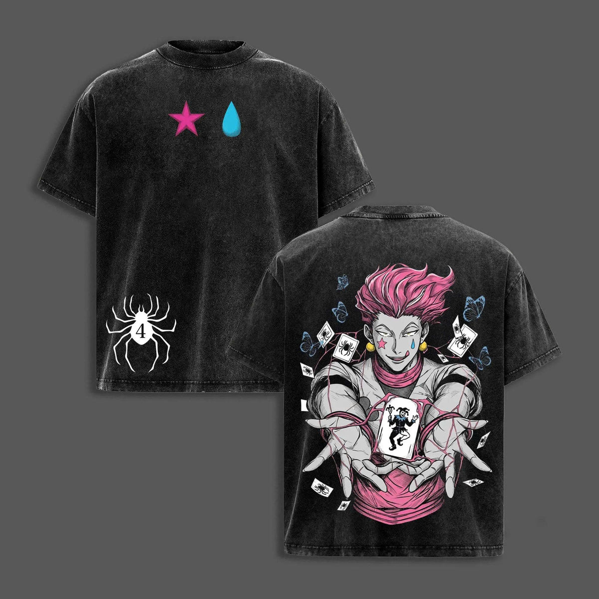 Hisoka Morow Hunter x Hunter Vintage Washed T-Shirt, Anime Graphic Tee Heavyweight Cotton Streetwear