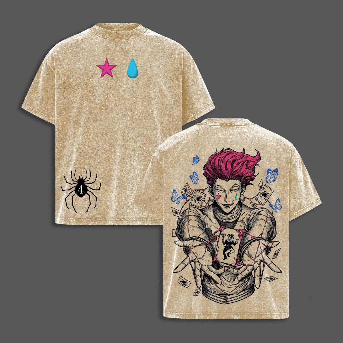 Hisoka Morow Hunter x Hunter Vintage Washed T-Shirt, Anime Graphic Tee Heavyweight Cotton Streetwear