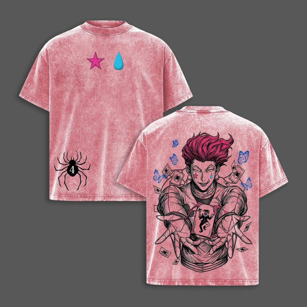 Hisoka Morow Hunter x Hunter Vintage Washed T-Shirt, Anime Graphic Tee Heavyweight Cotton Streetwear